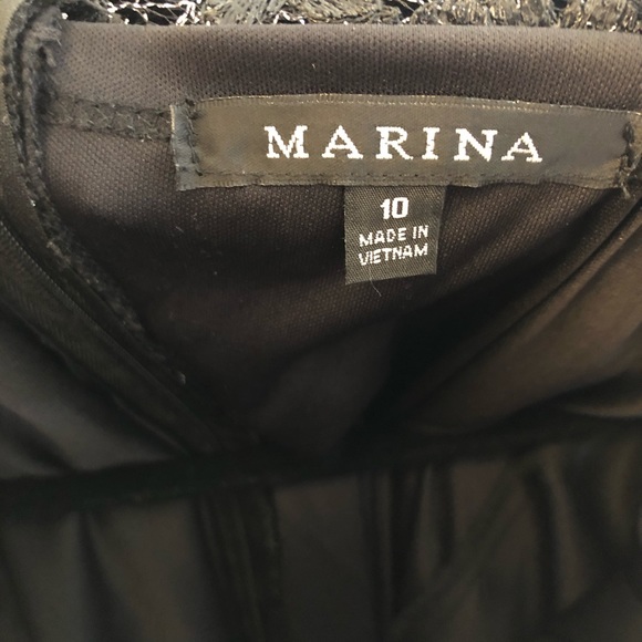 Marina Black Silver Lace Shift Cap Sleeve Dress Size 10 - Picture 3 of 4